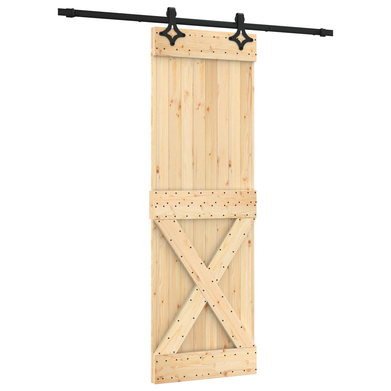 Schiebetür Natürlich und Schwarz 70 x 210 cm Massivkiefer