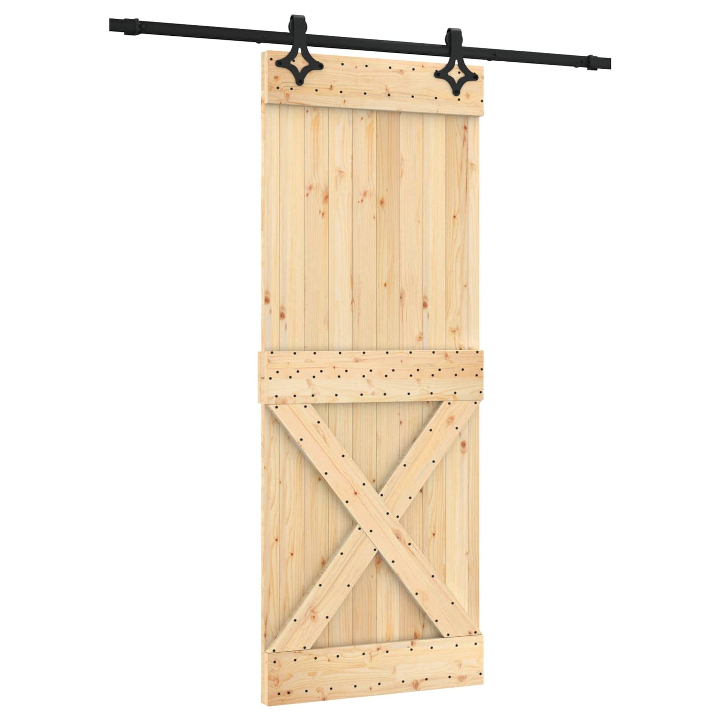 Schiebetür Natürlich und Schwarz 80 x 210 cm Massivkiefer