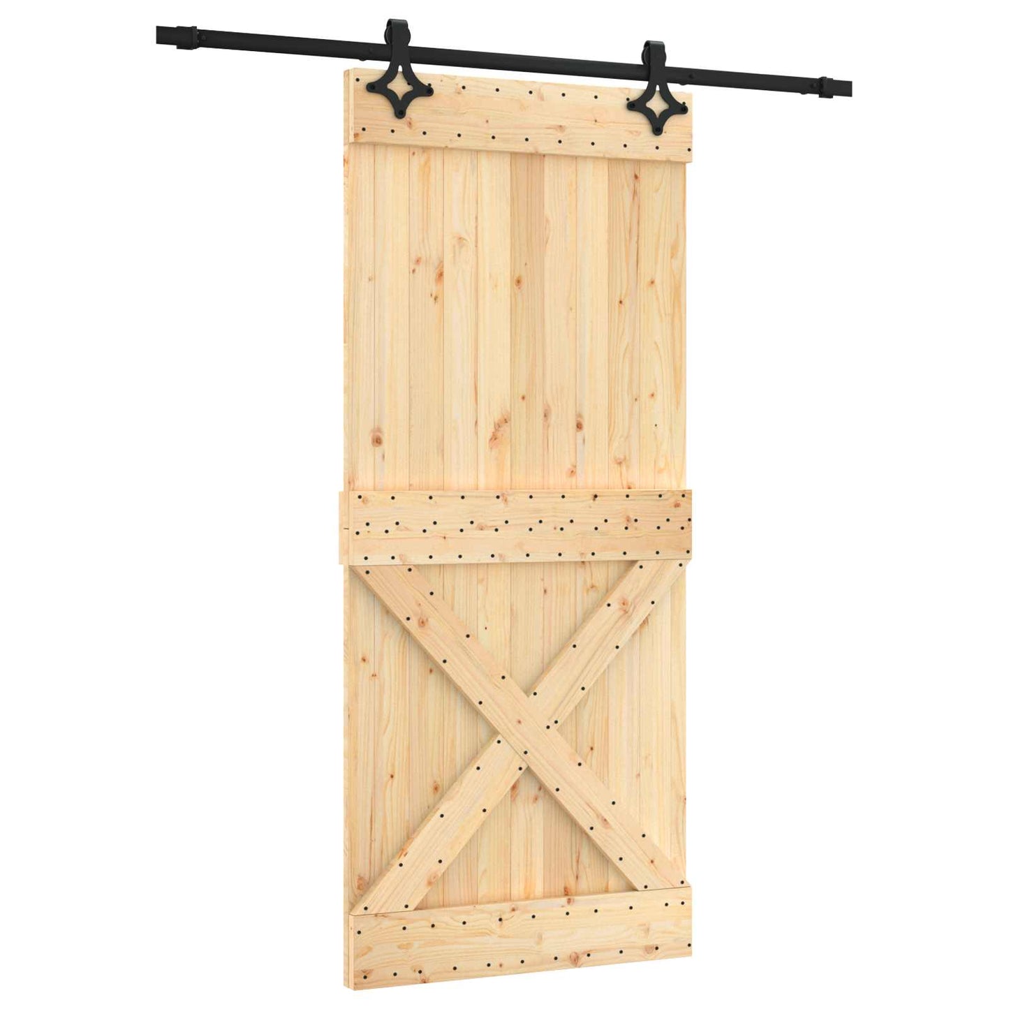 Schiebetür Natürlich und Schwarz 90 x 210 cm Massivkiefer