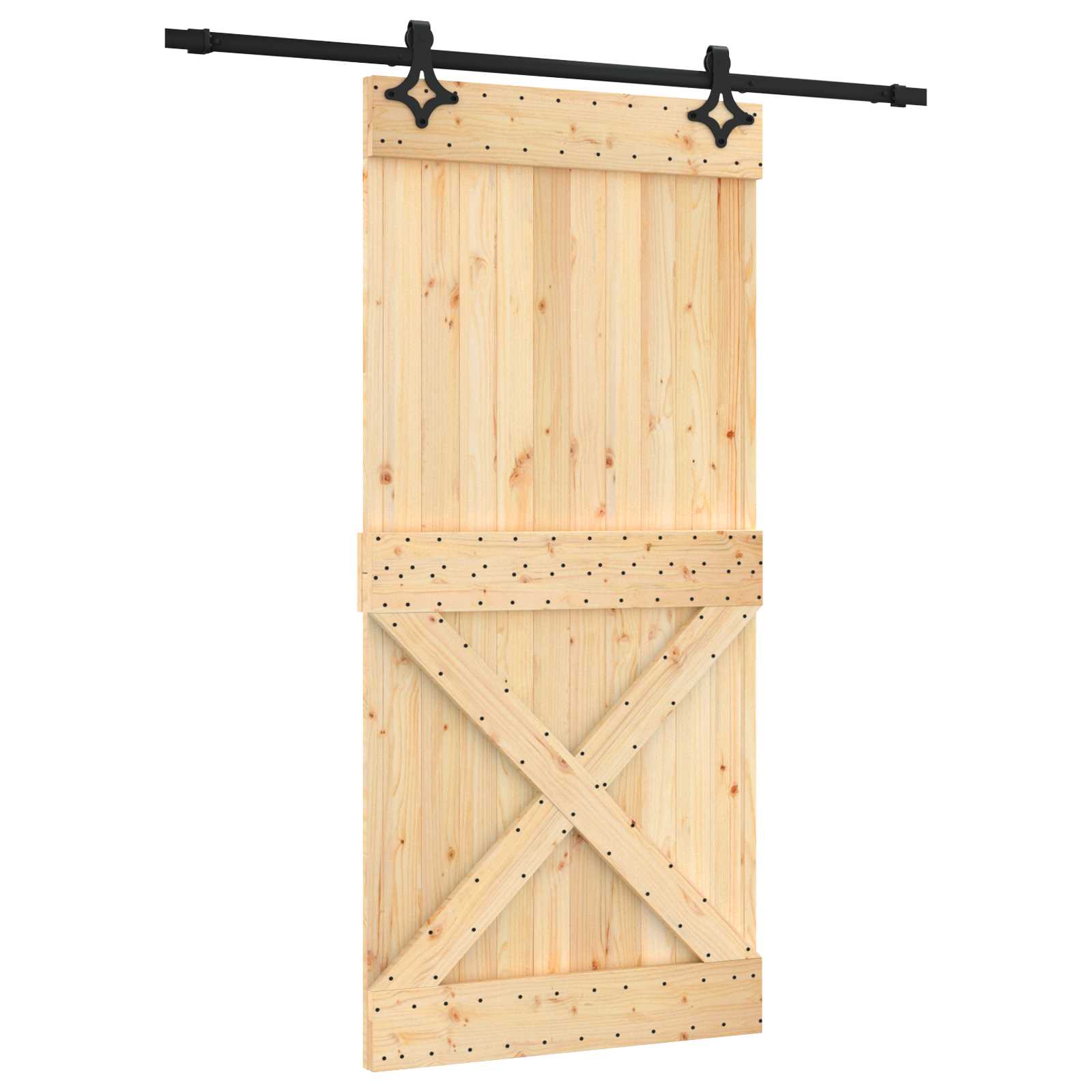 Schiebetür Natürlich und Schwarz 95 x 210 cm Massivkiefer