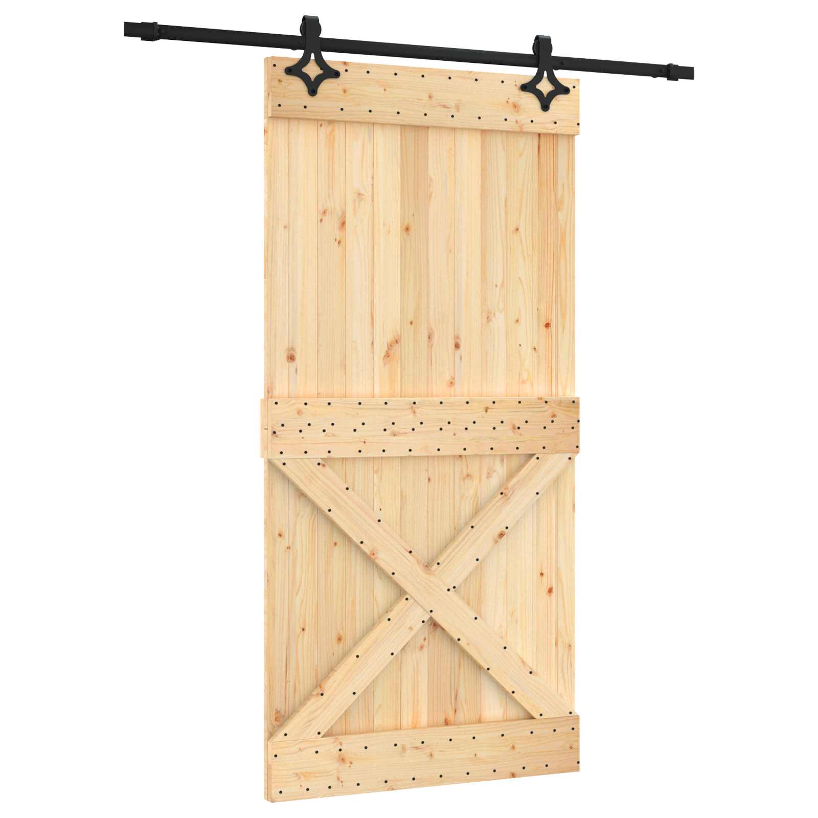 Schiebetür Natürlich und Schwarz 100 x 210 cm Massivkiefer
