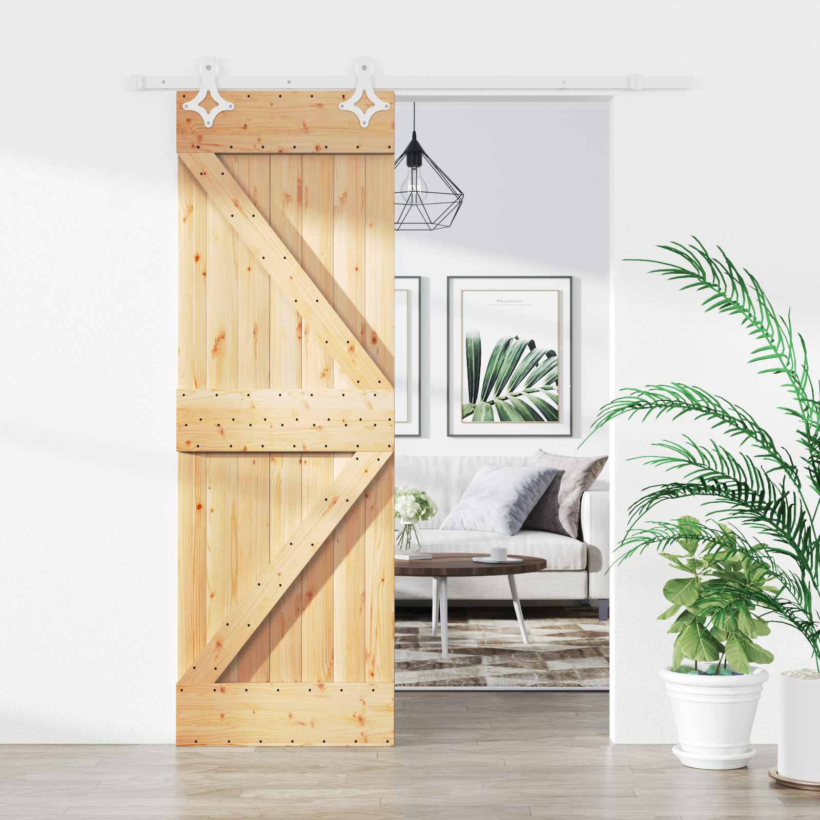 Schiebetür Natürlich und Weiß 70 x 210 cm Massivkiefer