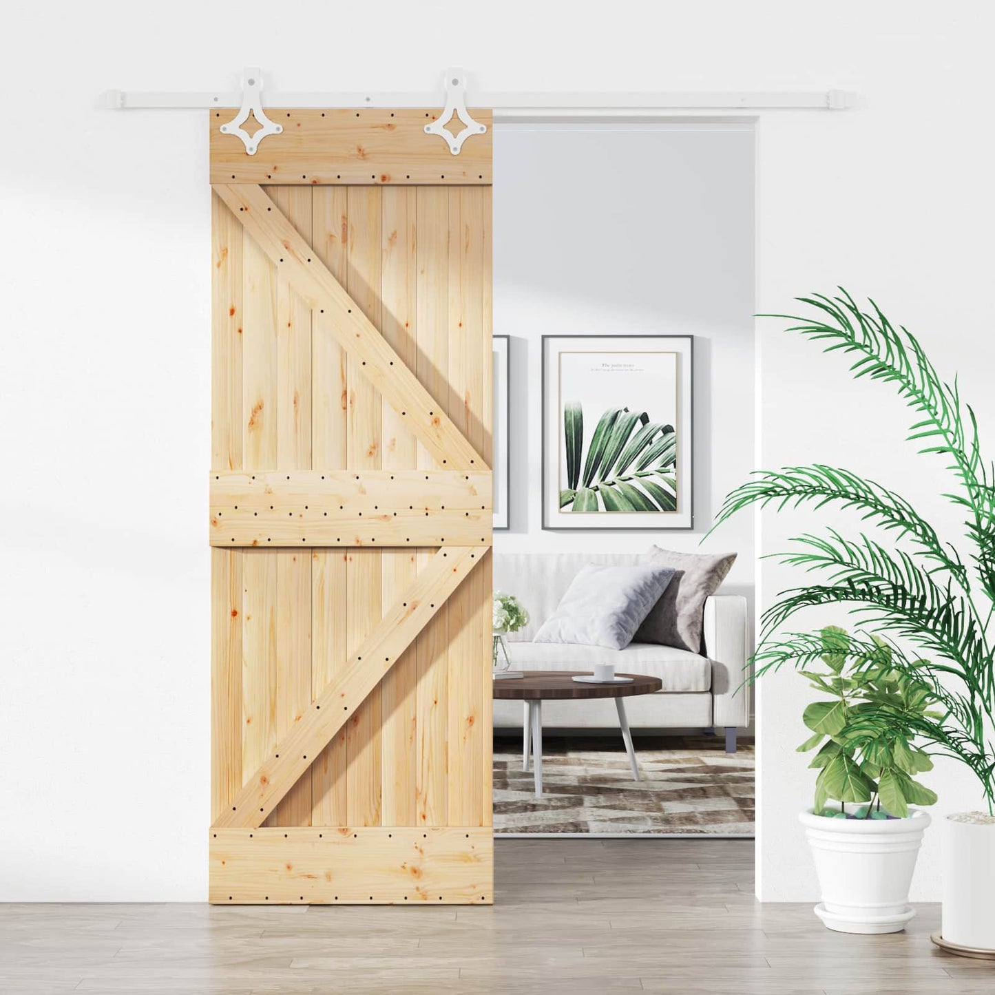 Schiebetür Natürlich und Weiß 80 x 210 cm Massives Kiefernholz
