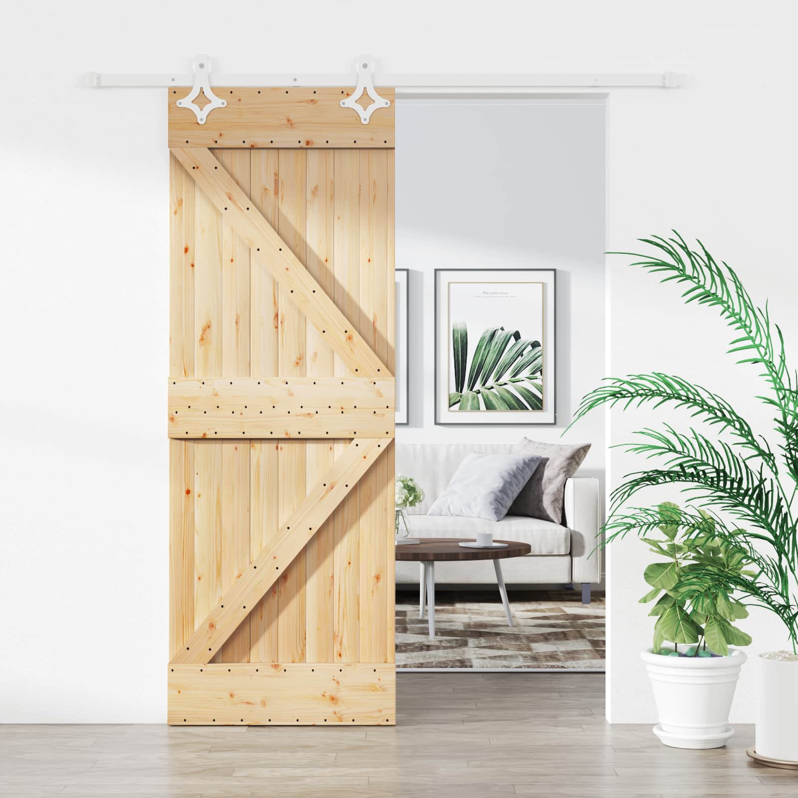 Schiebetür Natürlich und Weiß 80 x 210 cm Massives Kiefernholz