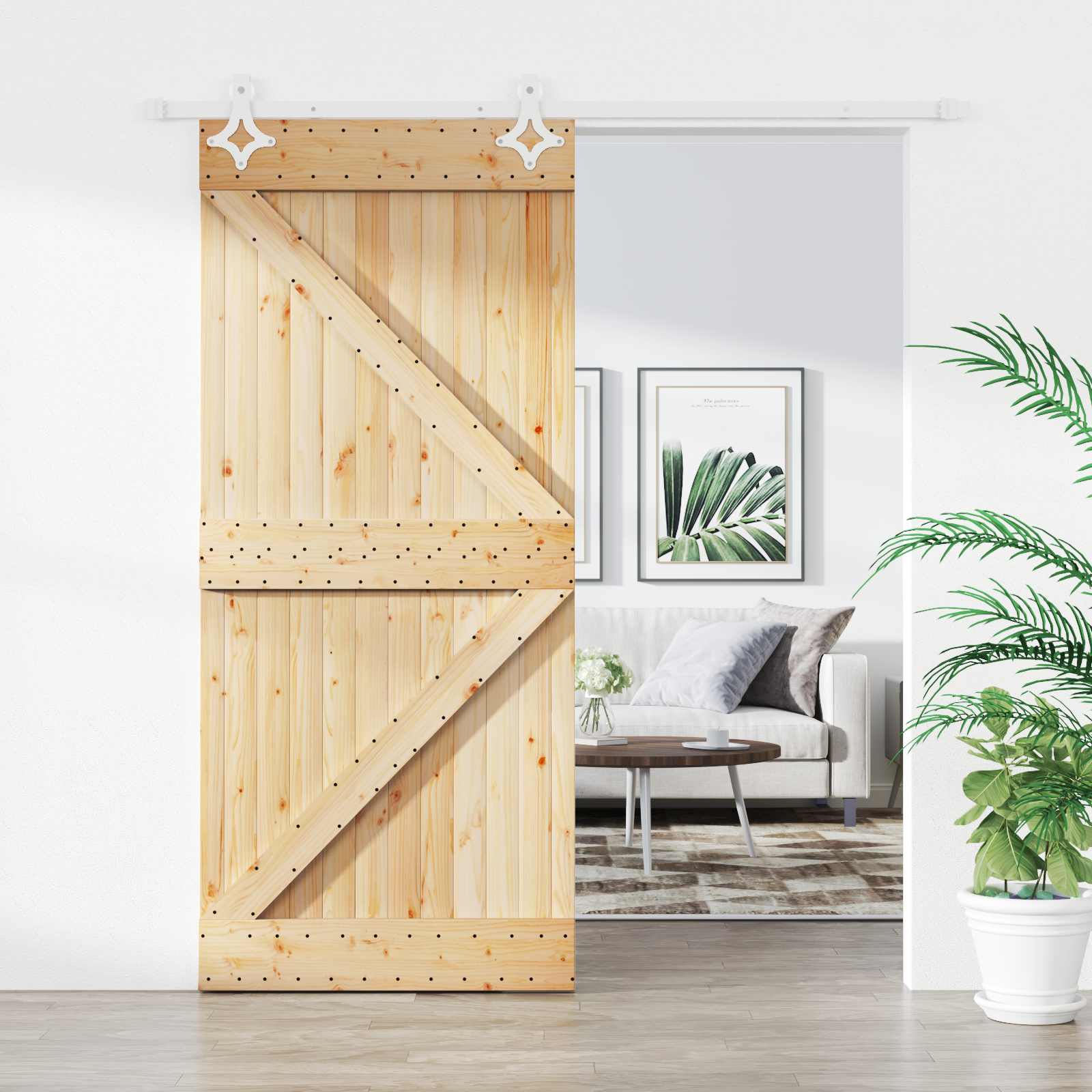 Schiebetür Natürlich und Weiß 90 x 210 cm Massives Kiefernholz