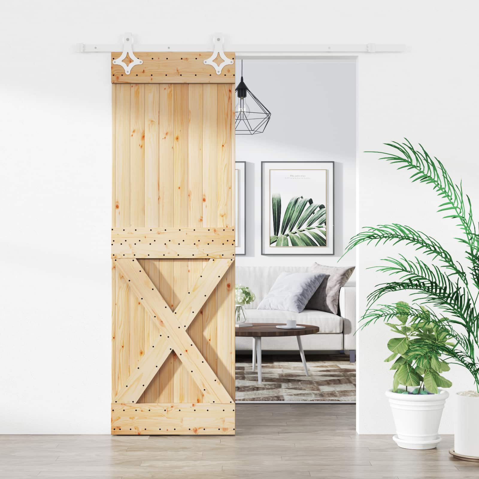Schiebetür Natürlich und Weiß 70 x 210 cm Massivkiefer