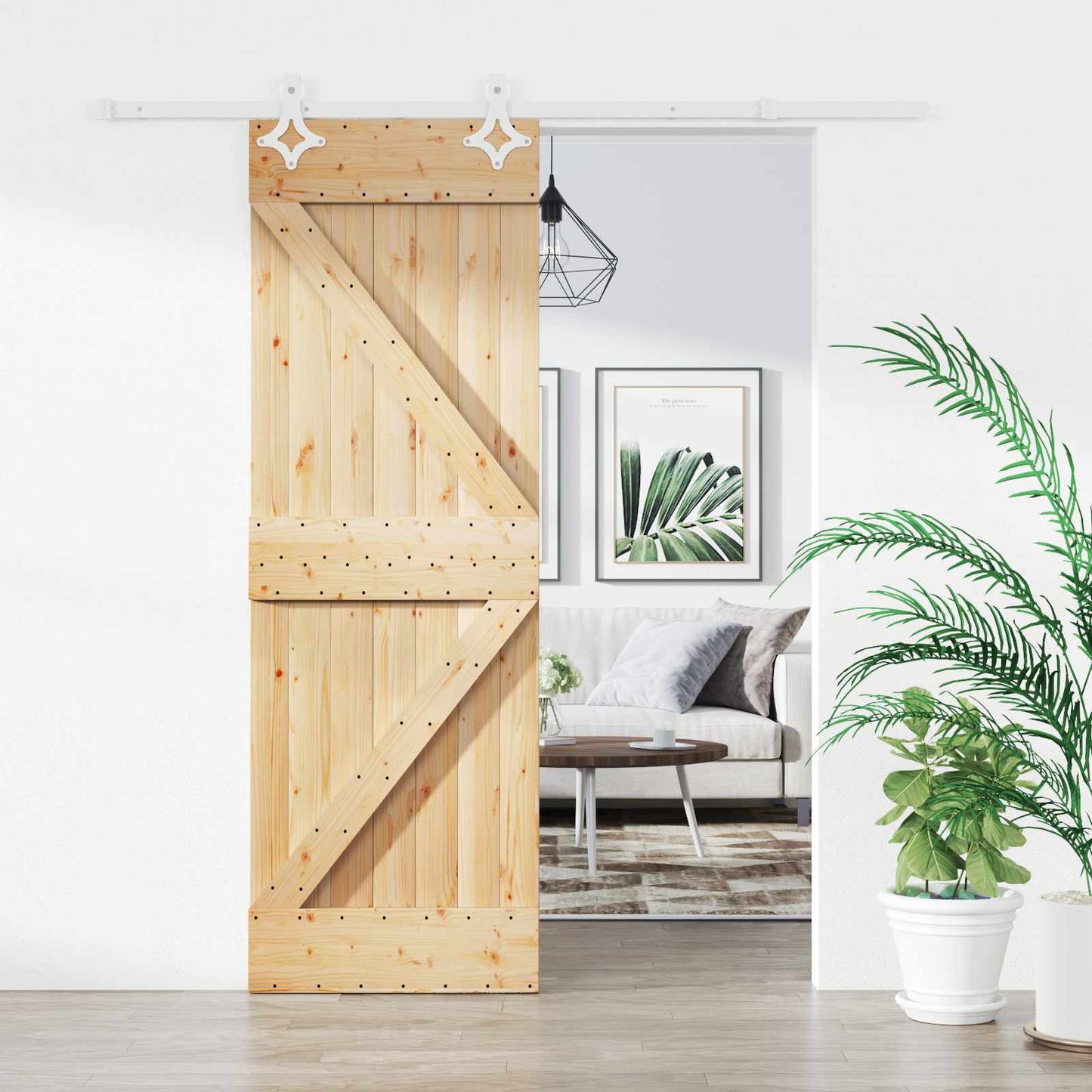 Schiebetür Natürlich und Weiß 70 x 210 cm Massivkiefer