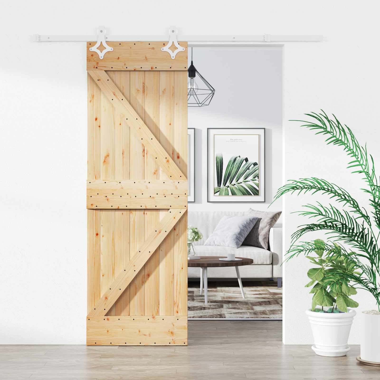 Schiebetür Natürlich und Weiß 70 x 210 cm Massivkiefer