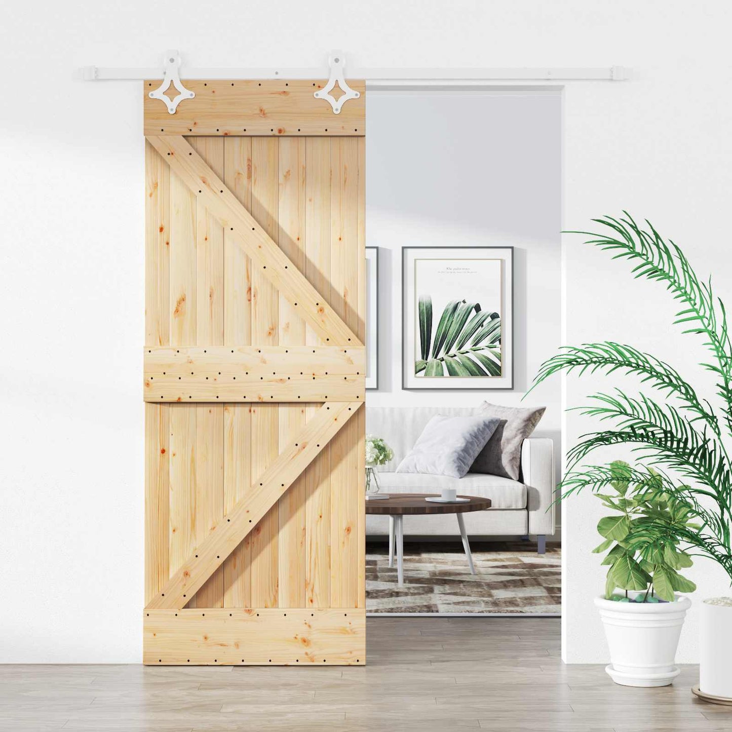 Schiebetür Natürlich und Weiß 80 x 210 cm Massives Kiefernholz