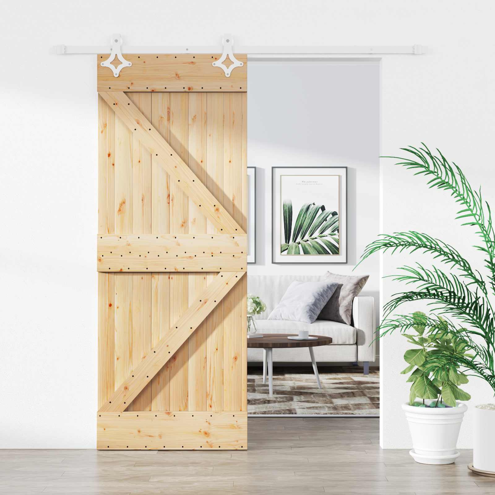 Schiebetür Natürlich und Weiß 80 x 210 cm Massives Kiefernholz