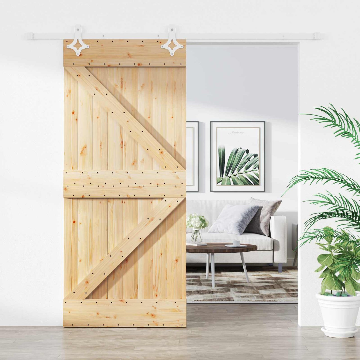 Schiebetür Natürlich und Weiß 90 x 210 cm Massives Kiefernholz