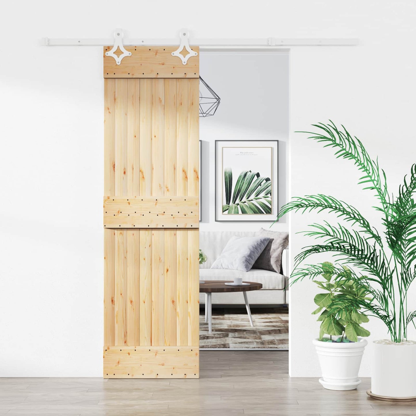 Schiebetür Natürlich und Weiß 70 x 210 cm Massivkiefer