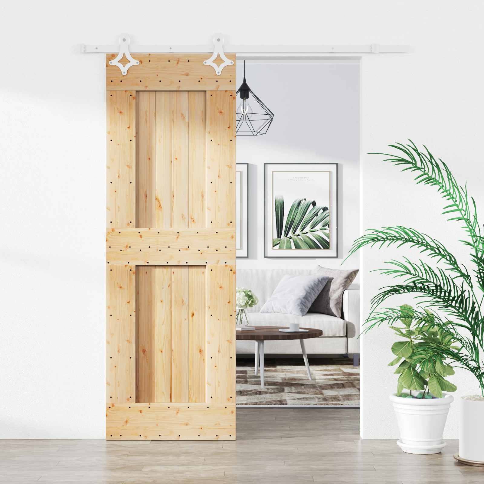 Schiebetür Natürlich und Weiß 70 x 210 cm Massivkiefer
