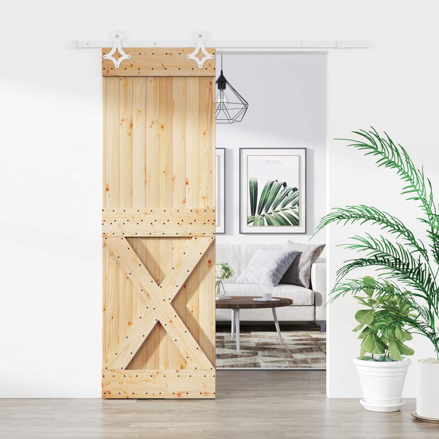 Schiebetür Natürlich und Weiß 70 x 210 cm Massivkiefer