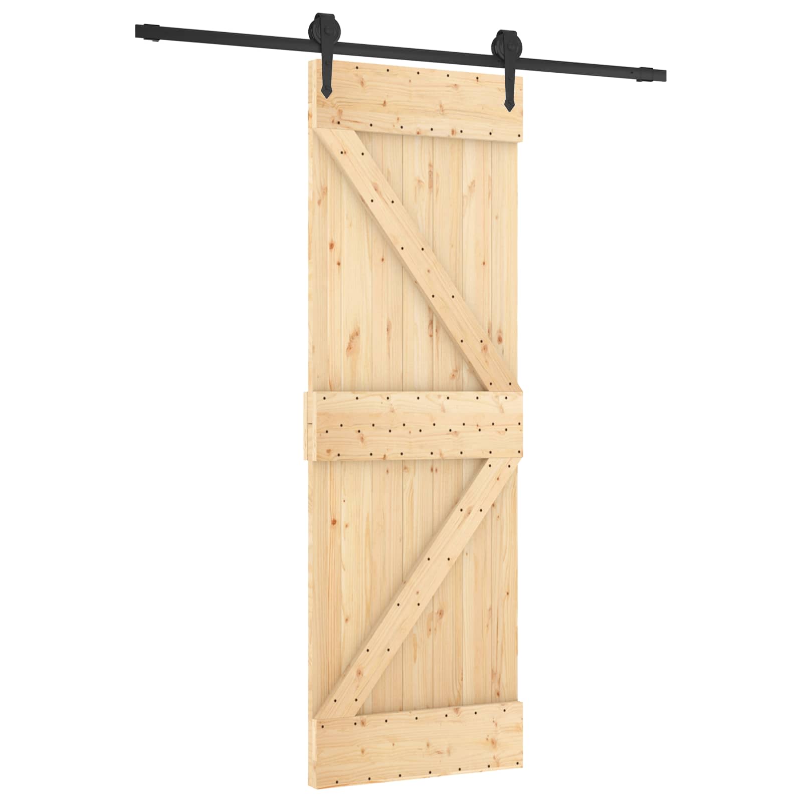 Schiebetür Natürlich und Schwarz 70 x 210 cm Massivkiefer