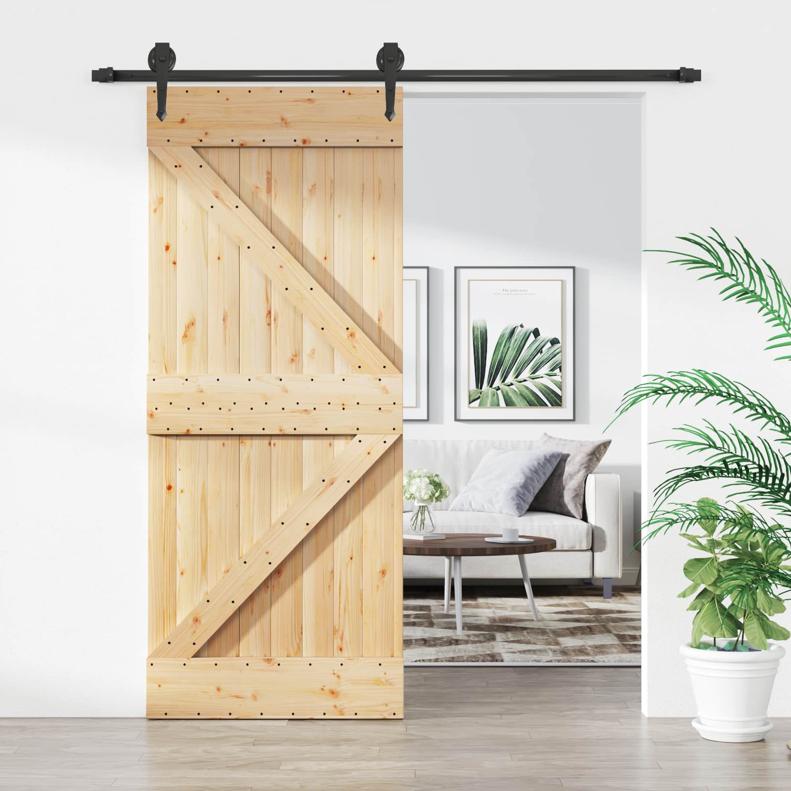 Schiebetür Natürlich und Schwarz 85 x 210 cm Massivkiefer