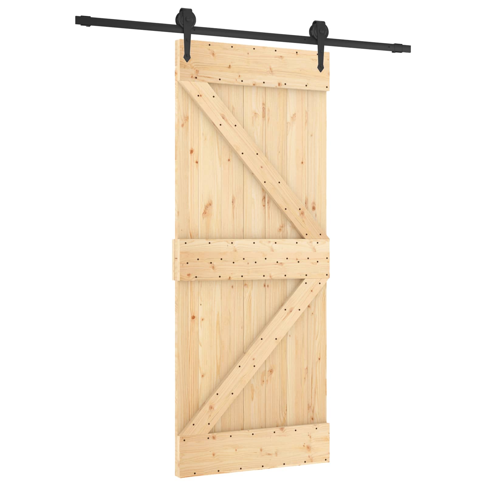 Schiebetür Natürlich und Schwarz 85 x 210 cm Massivkiefer