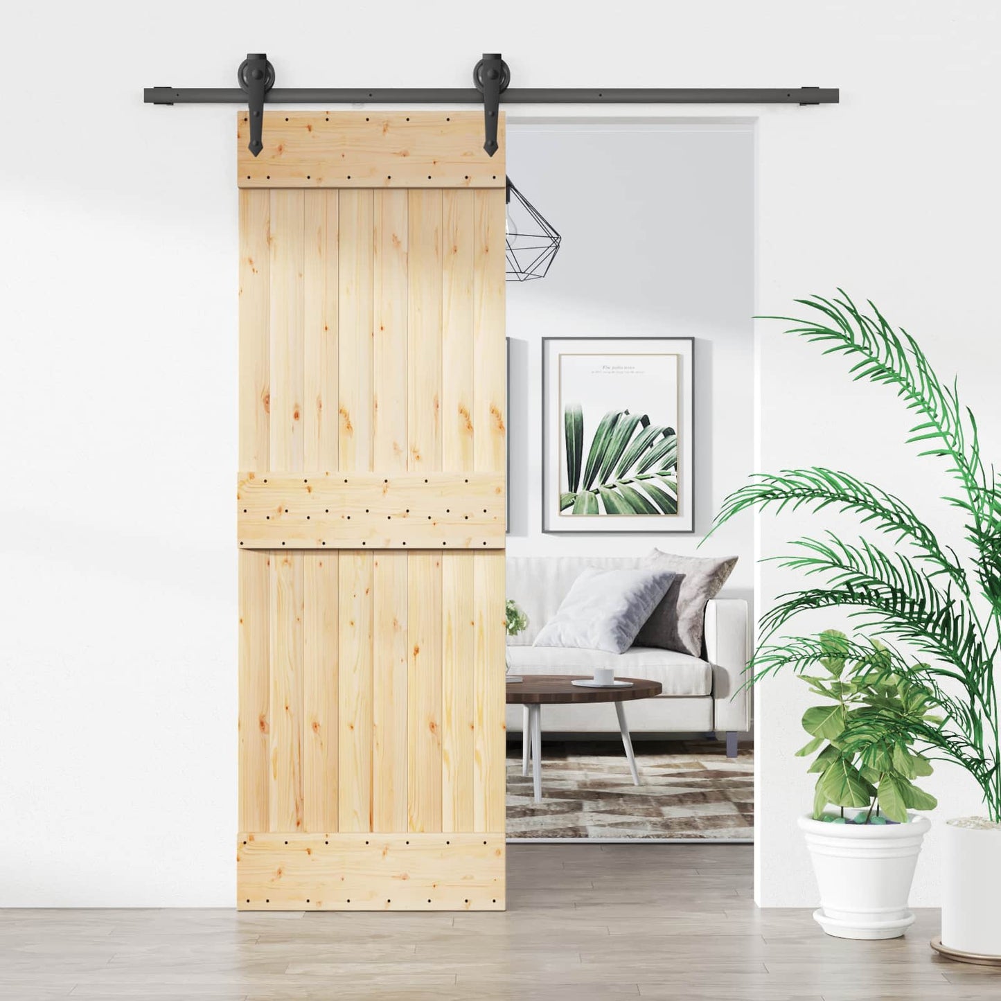 Schiebetür Natürlich und Schwarz 70 x 210 cm Massivkiefer