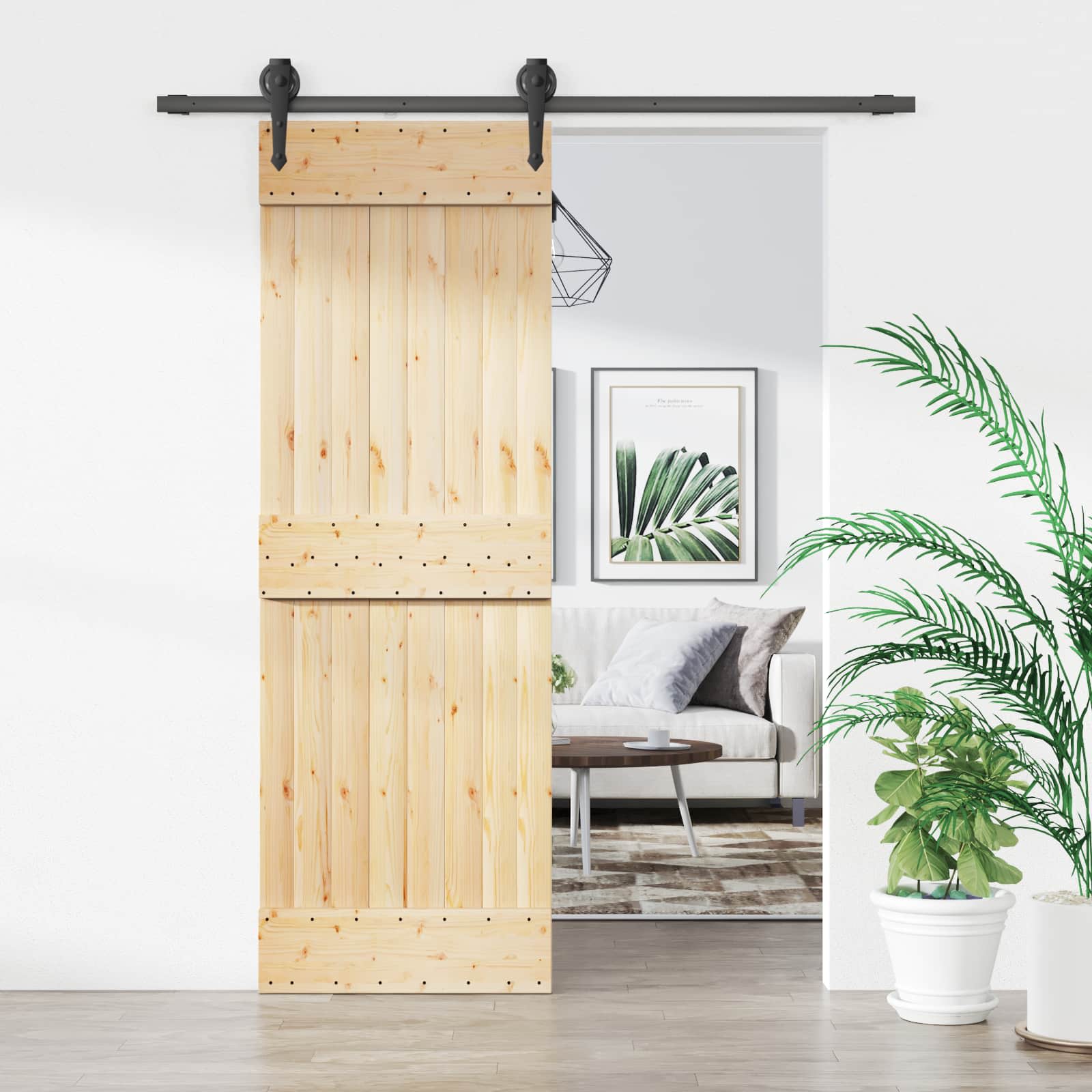 Schiebetür Natürlich und Schwarz 70 x 210 cm Massivkiefer