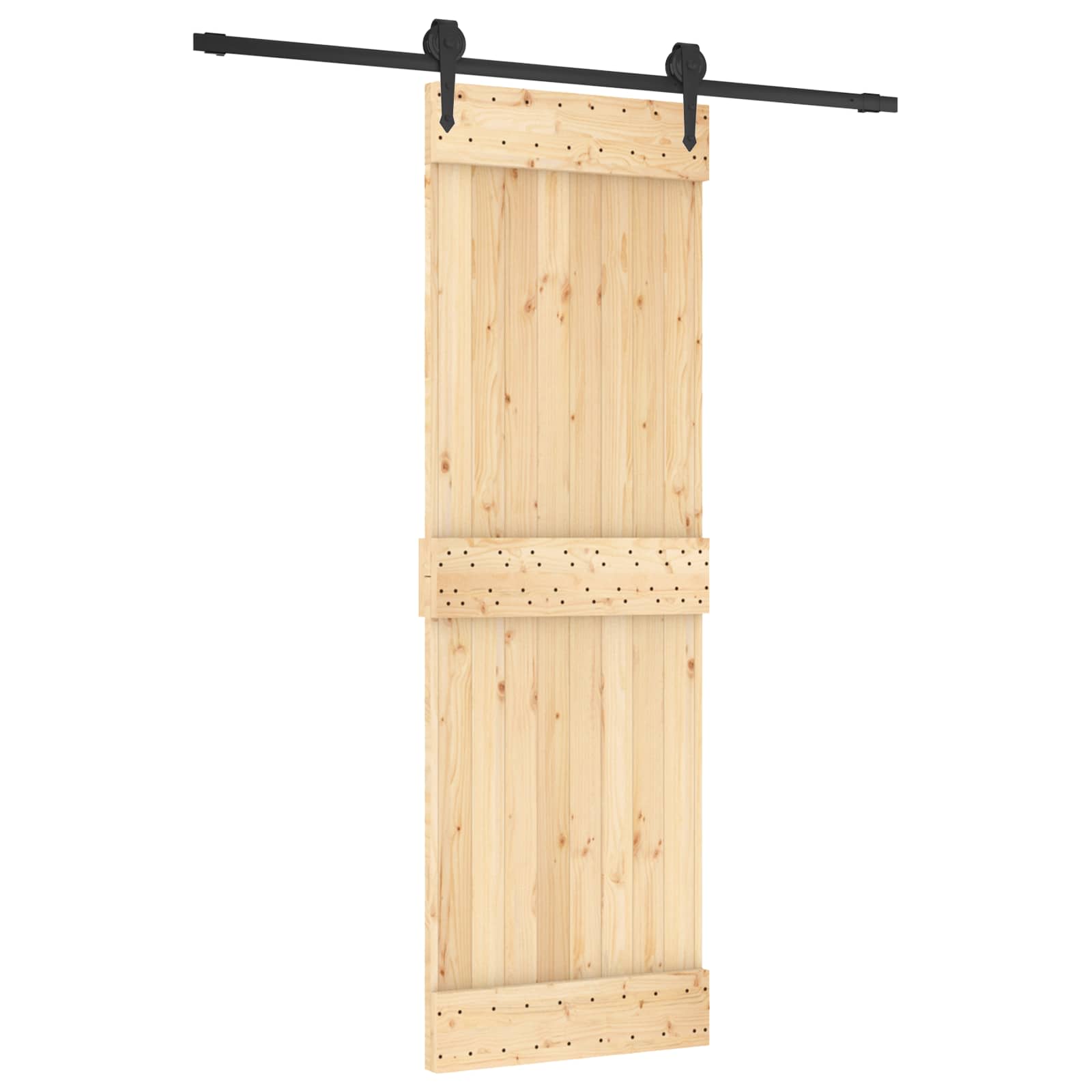 Schiebetür Natürlich und Schwarz 70 x 210 cm Massivkiefer
