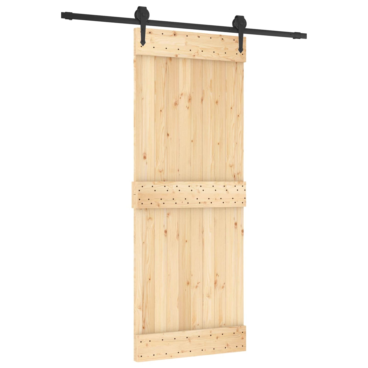 Schiebetür Natürlich und Schwarz 80 x 210 cm Massivkiefer