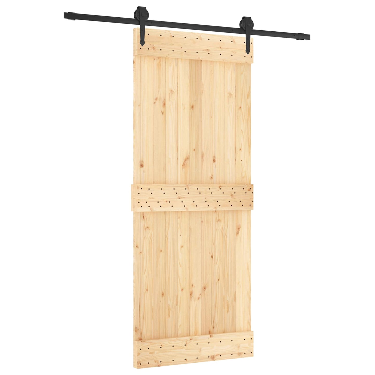 Schiebetür Natürlich und Schwarz 85 x 210 cm Massivkiefer