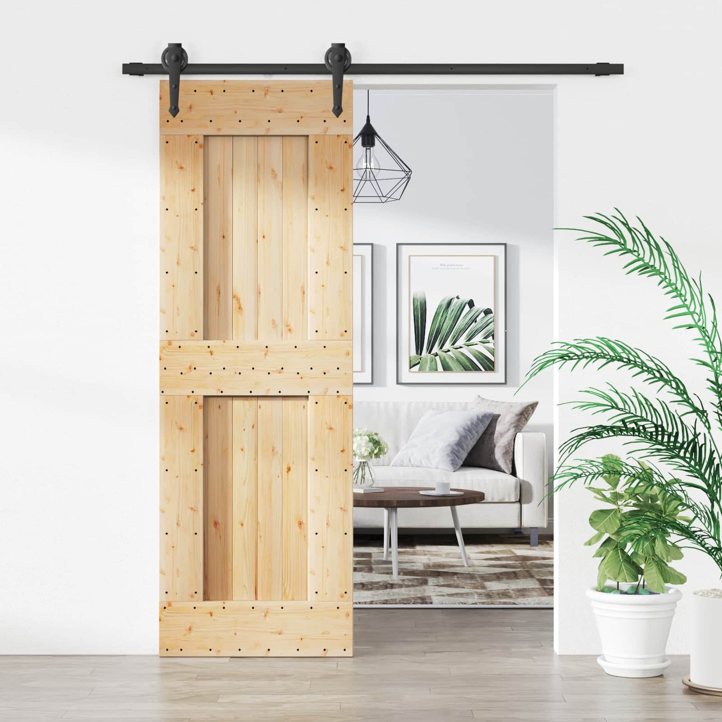 Schiebetür Natürlich und Schwarz 70 x 210 cm Massivkiefer