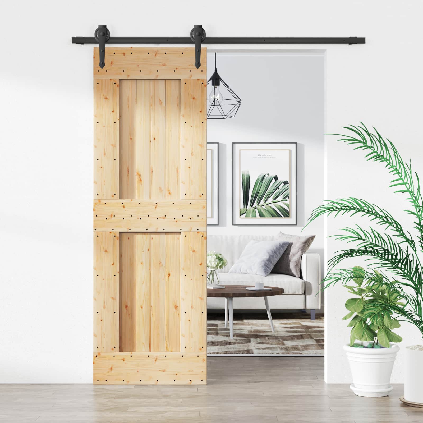 Schiebetür Natürlich und Schwarz 70 x 210 cm Massivkiefer