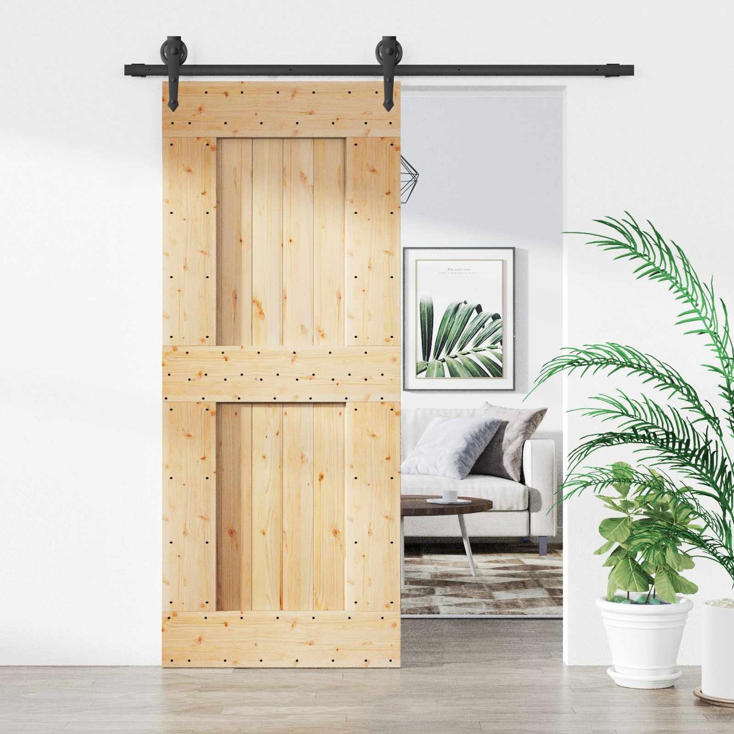 Schiebetür Natürlich und Schwarz 85 x 210 cm Massivkiefer
