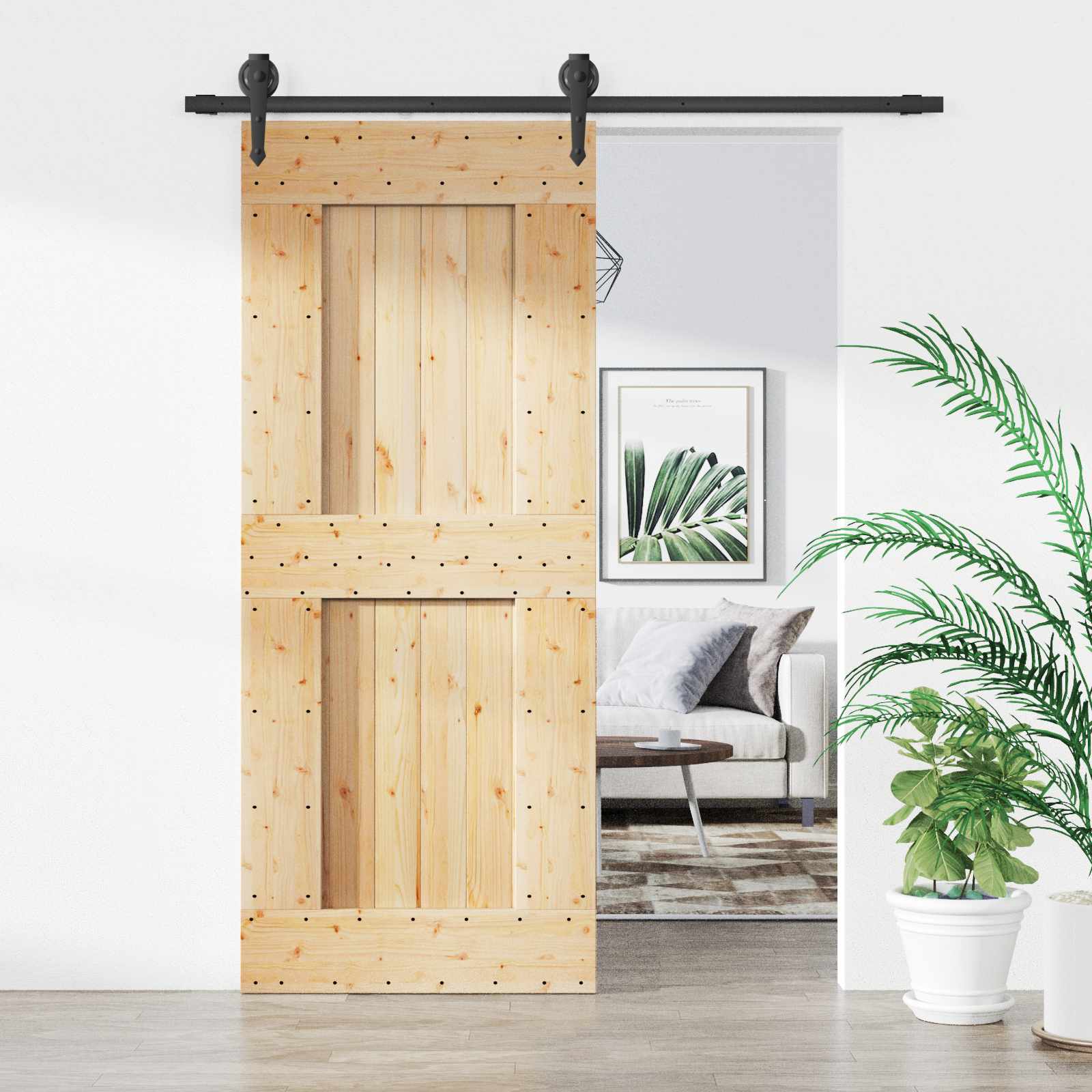 Schiebetür Natürlich und Schwarz 85 x 210 cm Massivkiefer
