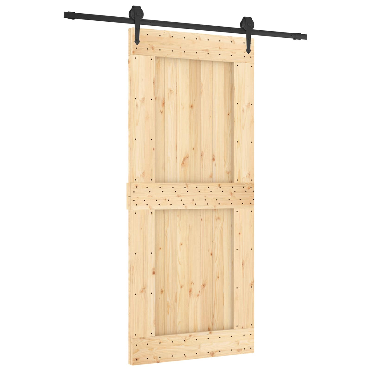Schiebetür Natürlich und Schwarz 90 x 210 cm Massivkiefer