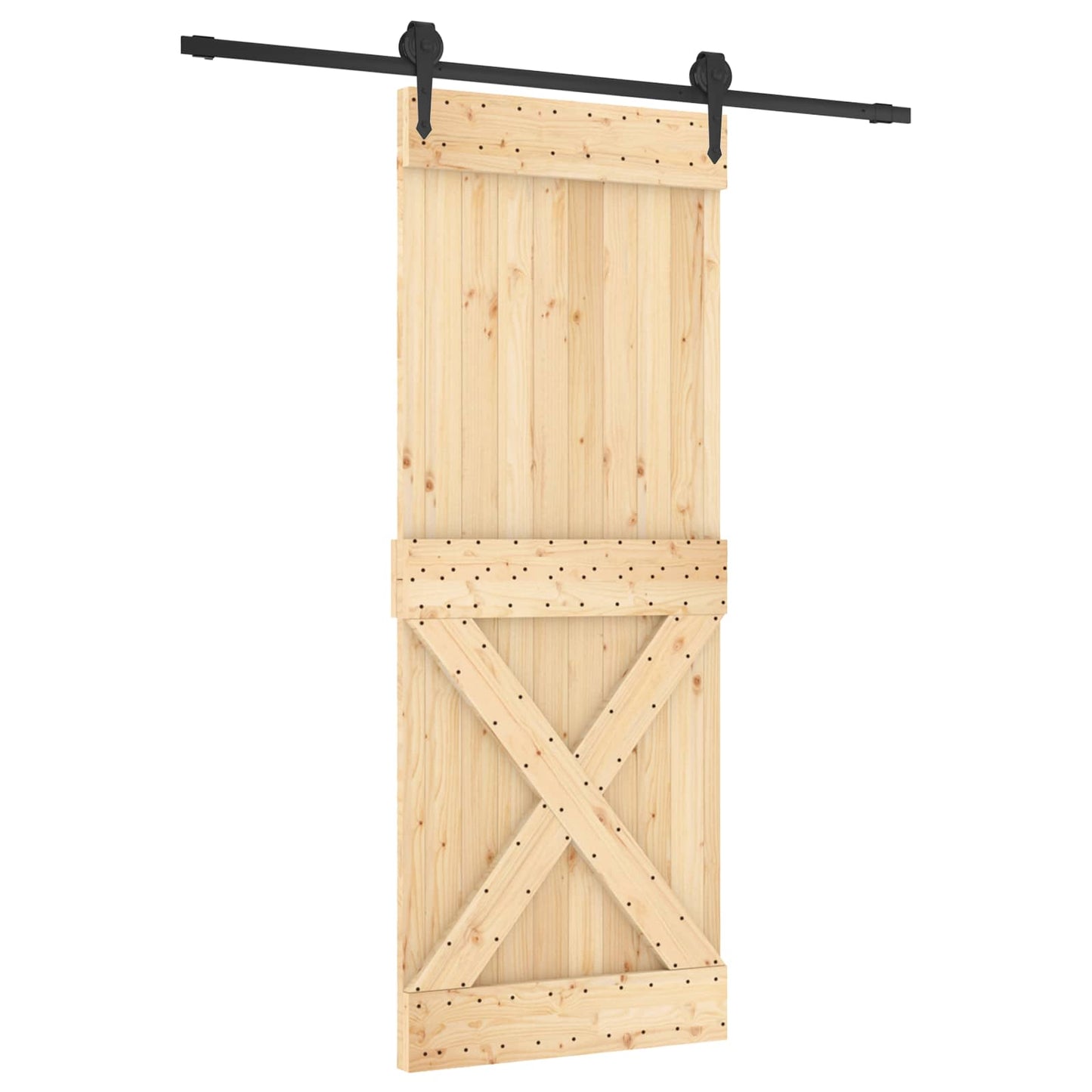 Schiebetür Natürlich und Schwarz 80 x 210 cm Massivkiefer