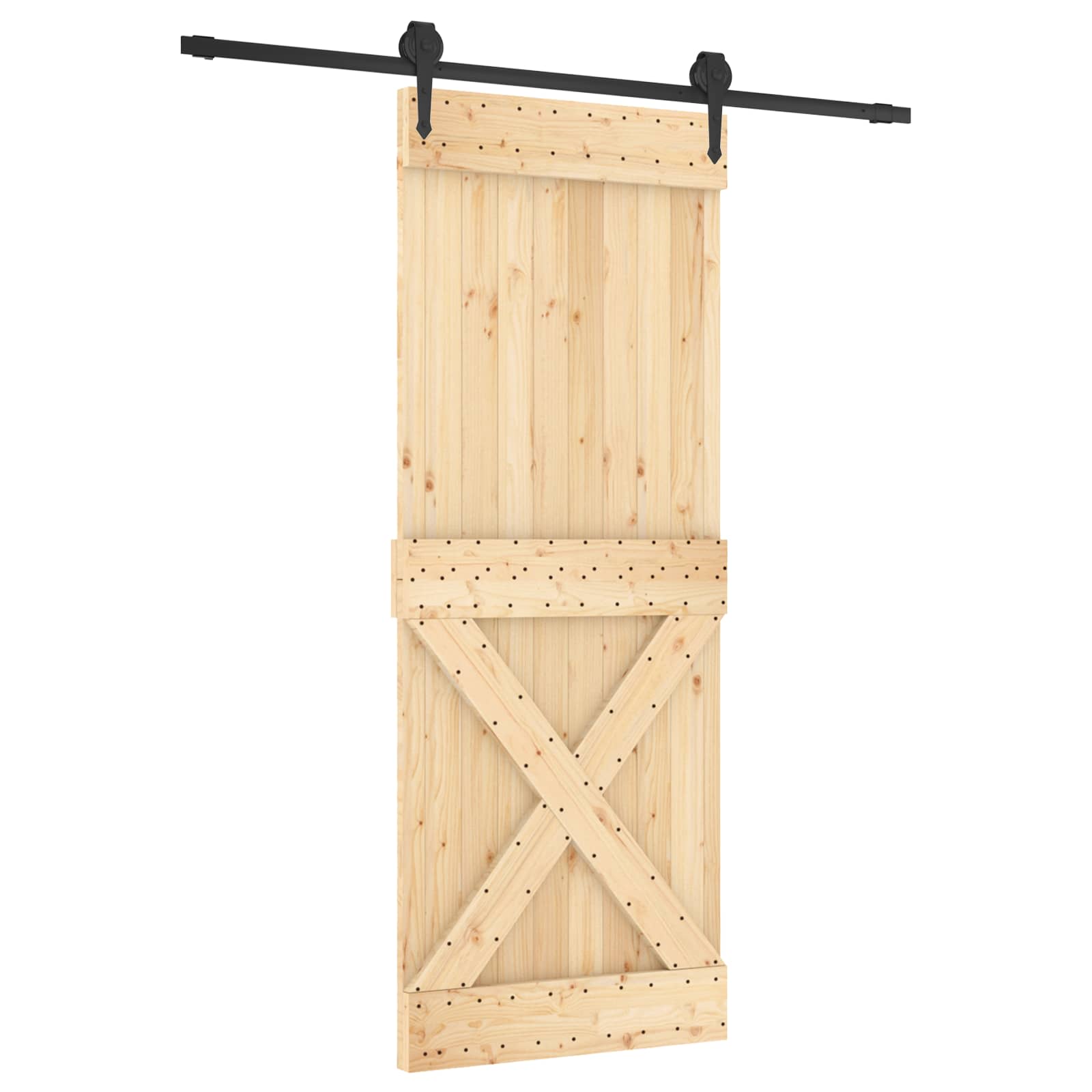 Schiebetür Natürlich und Schwarz 80 x 210 cm Massivkiefer