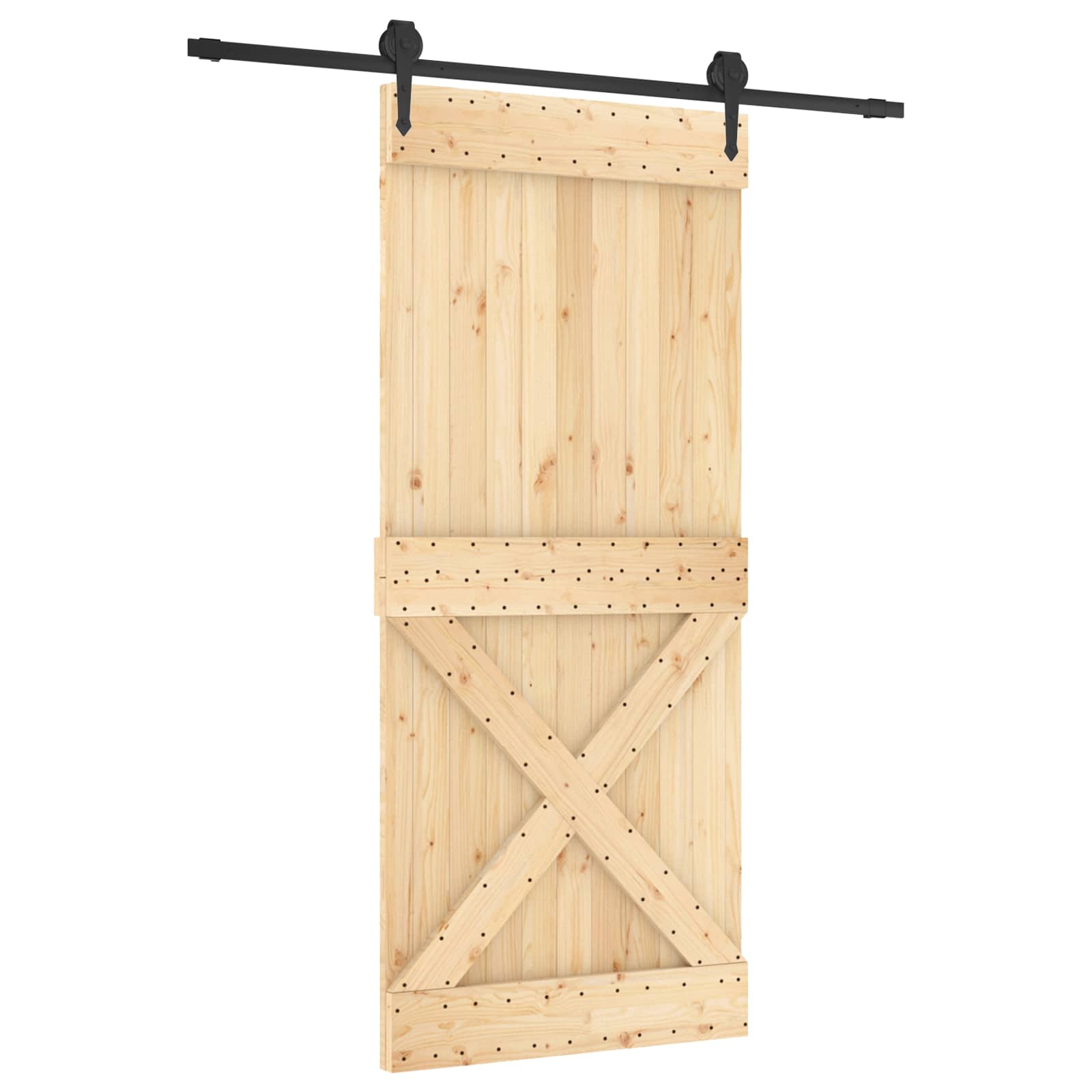 Schiebetür Natürlich und Schwarz 90 x 210 cm Massivkiefer