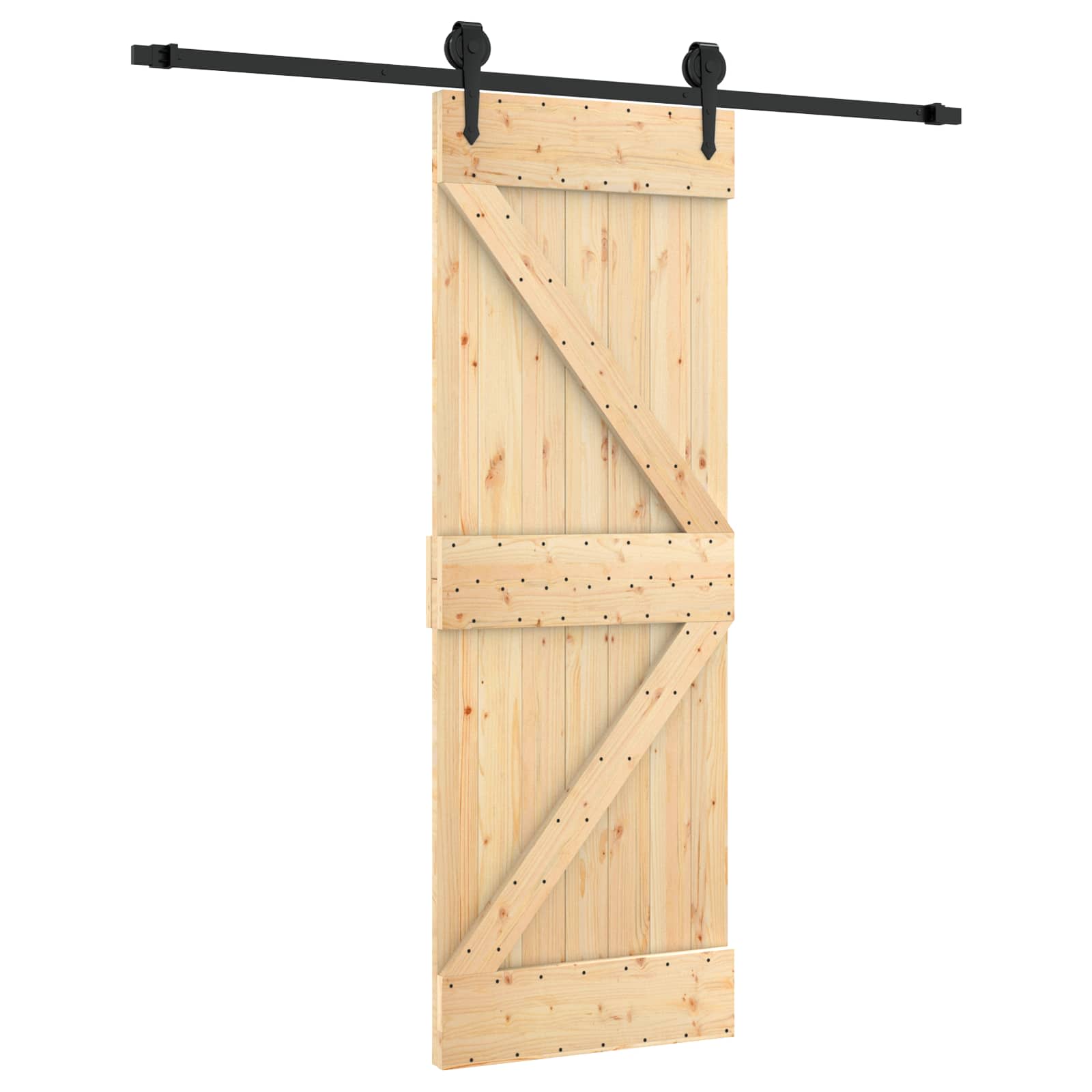 Schiebetür Natürlich und Schwarz 70 x 210 cm Massivkiefer
