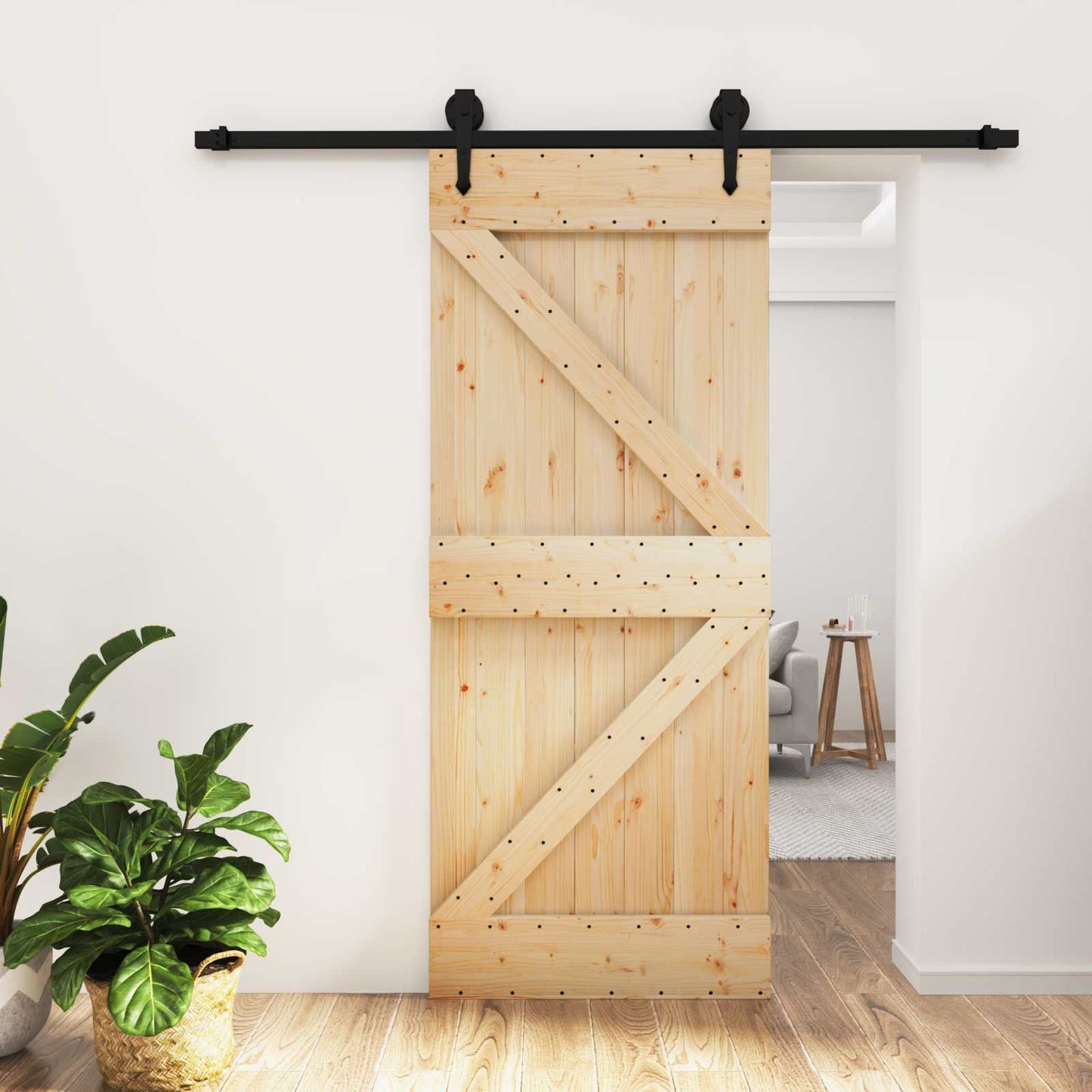 Schiebetür Natürlich und Schwarz 85 x 210 cm Massivkiefer