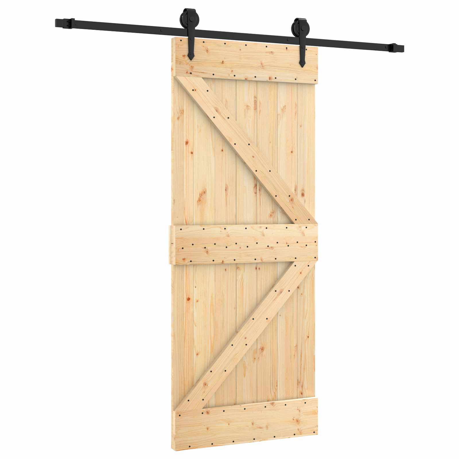 Schiebetür Natürlich und Schwarz 85 x 210 cm Massivkiefer