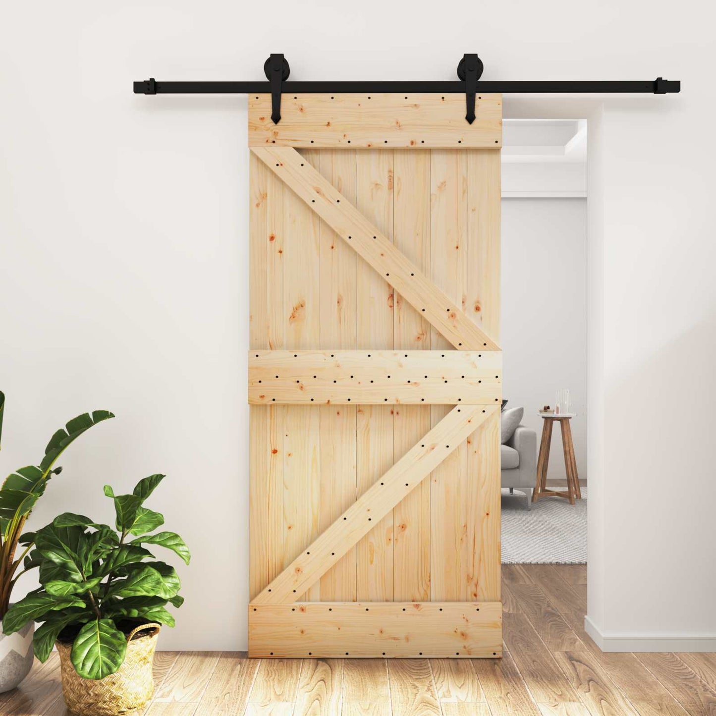 Schiebetür Natürlich und Schwarz 95 x 210 cm Massivkiefer