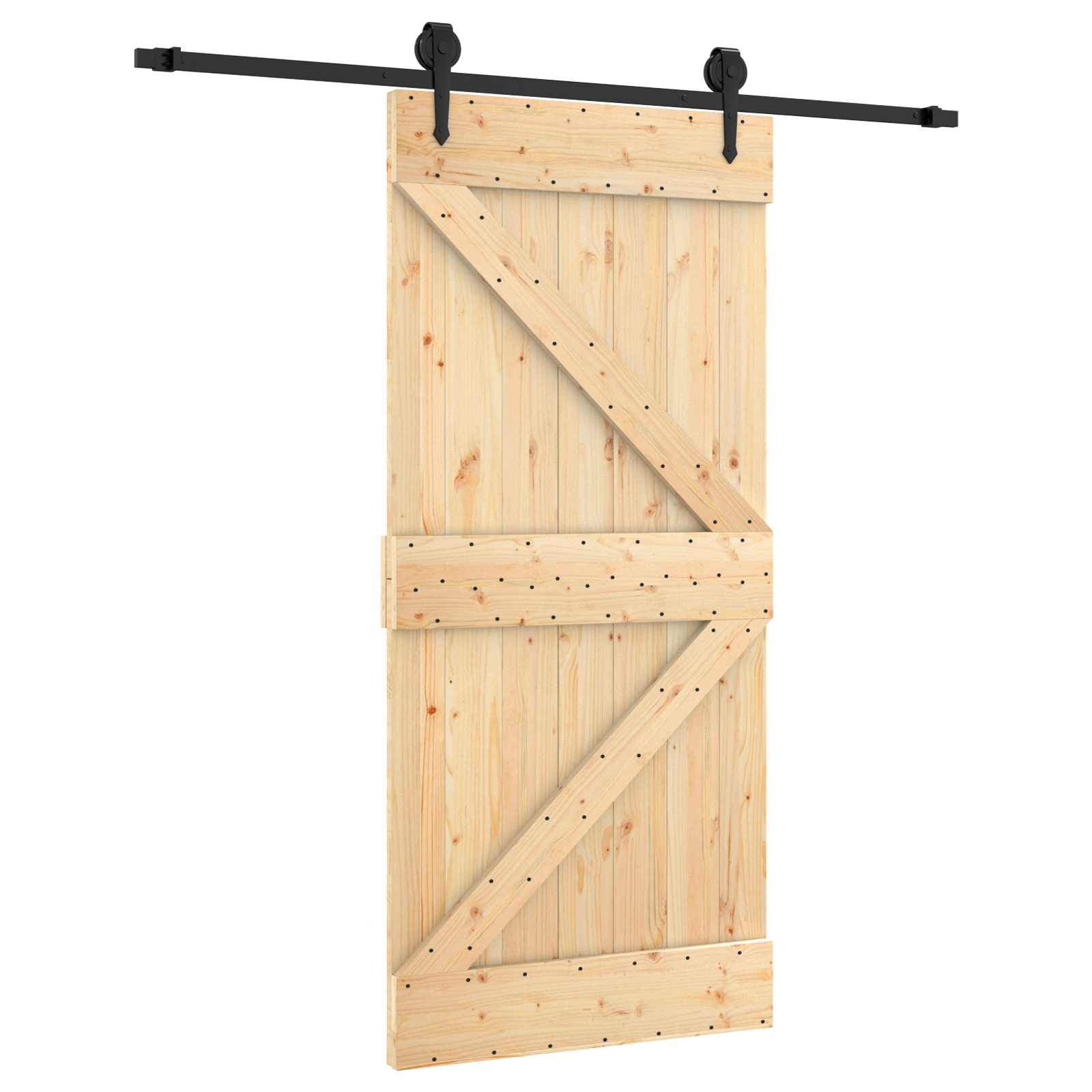 Schiebetür Natürlich und Schwarz 95 x 210 cm Massivkiefer