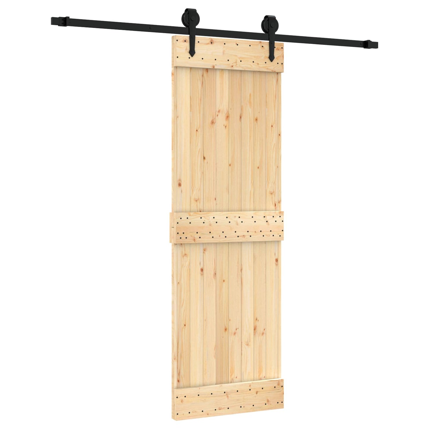 Schiebetür Natürlich und Schwarz 70 x 210 cm Massivkiefer