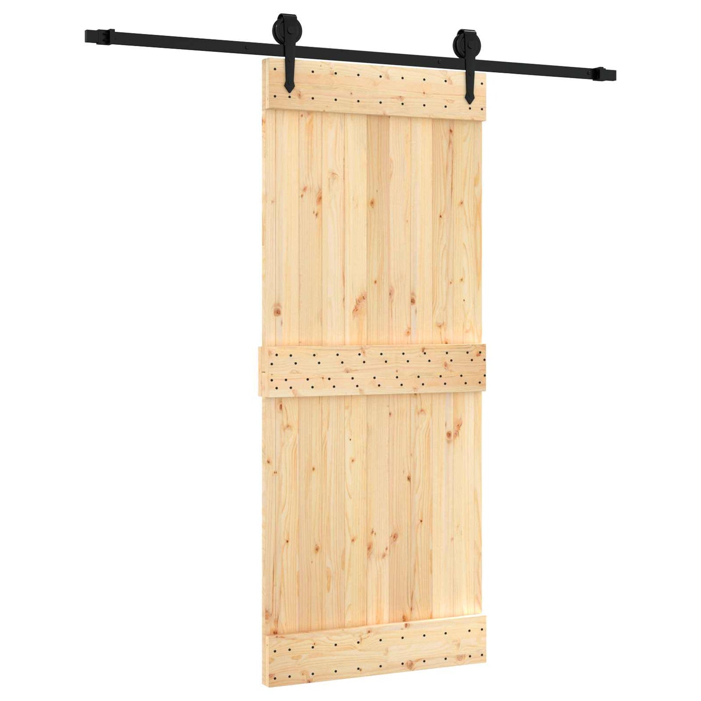 Schiebetür Natürlich und Schwarz 85 x 210 cm Massivkiefer