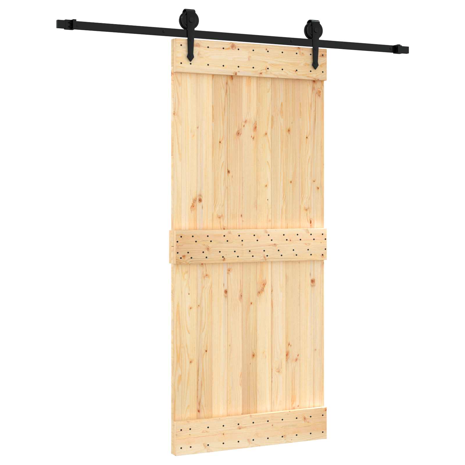 Schiebetür Natürlich und Schwarz 90 x 210 cm Massivkiefer
