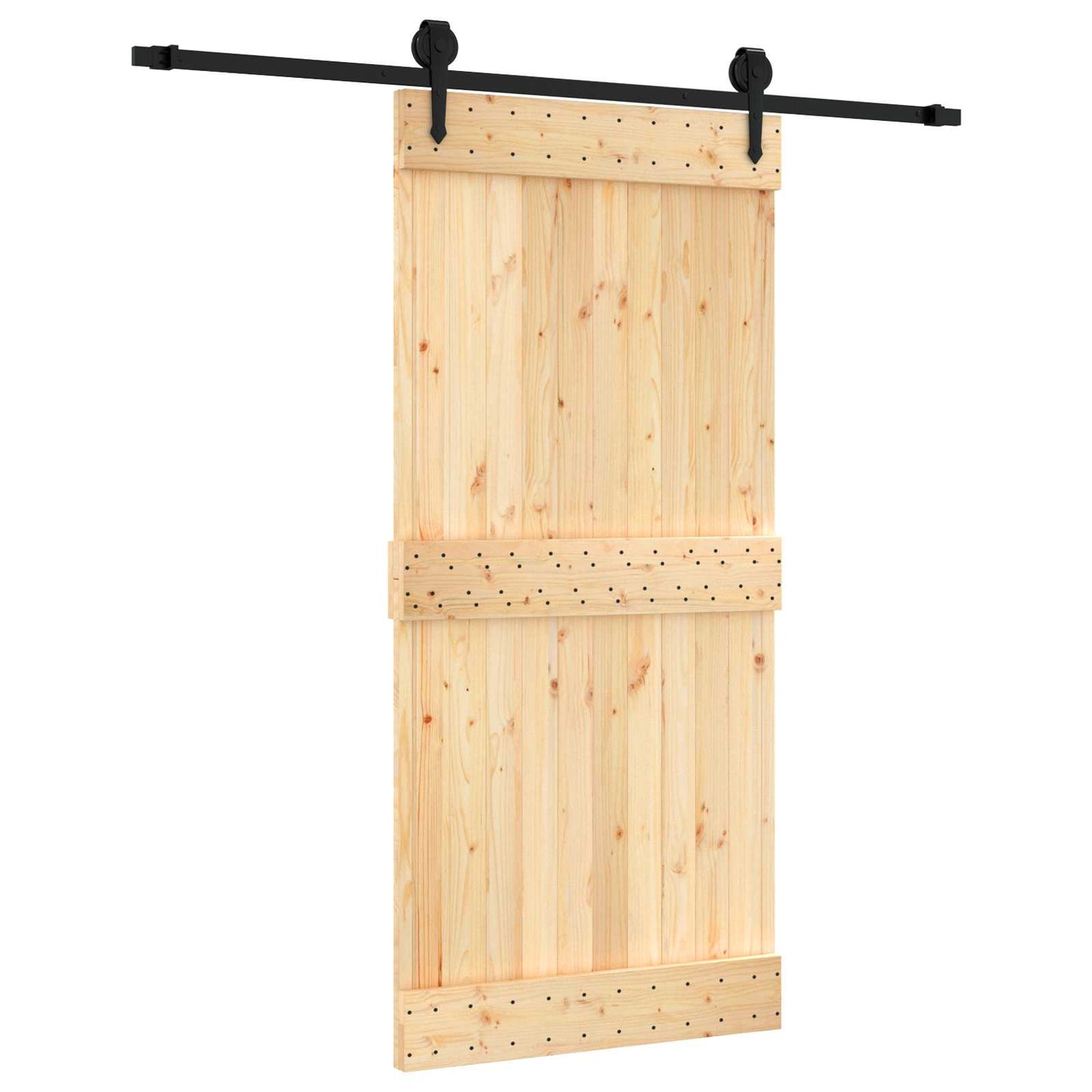 Schiebetür Natürlich und Schwarz 95 x 210 cm Massivkiefer
