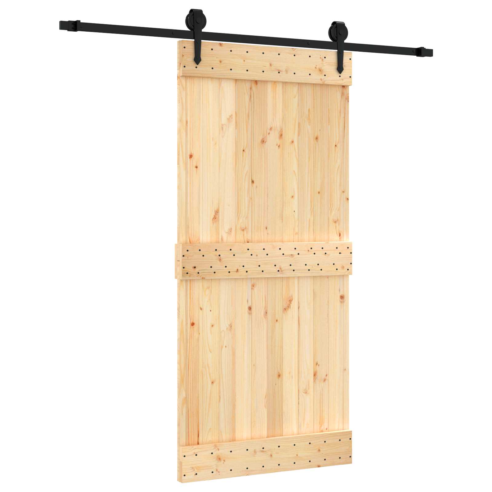 Schiebetür Natürlich und Schwarz 95 x 210 cm Massivkiefer