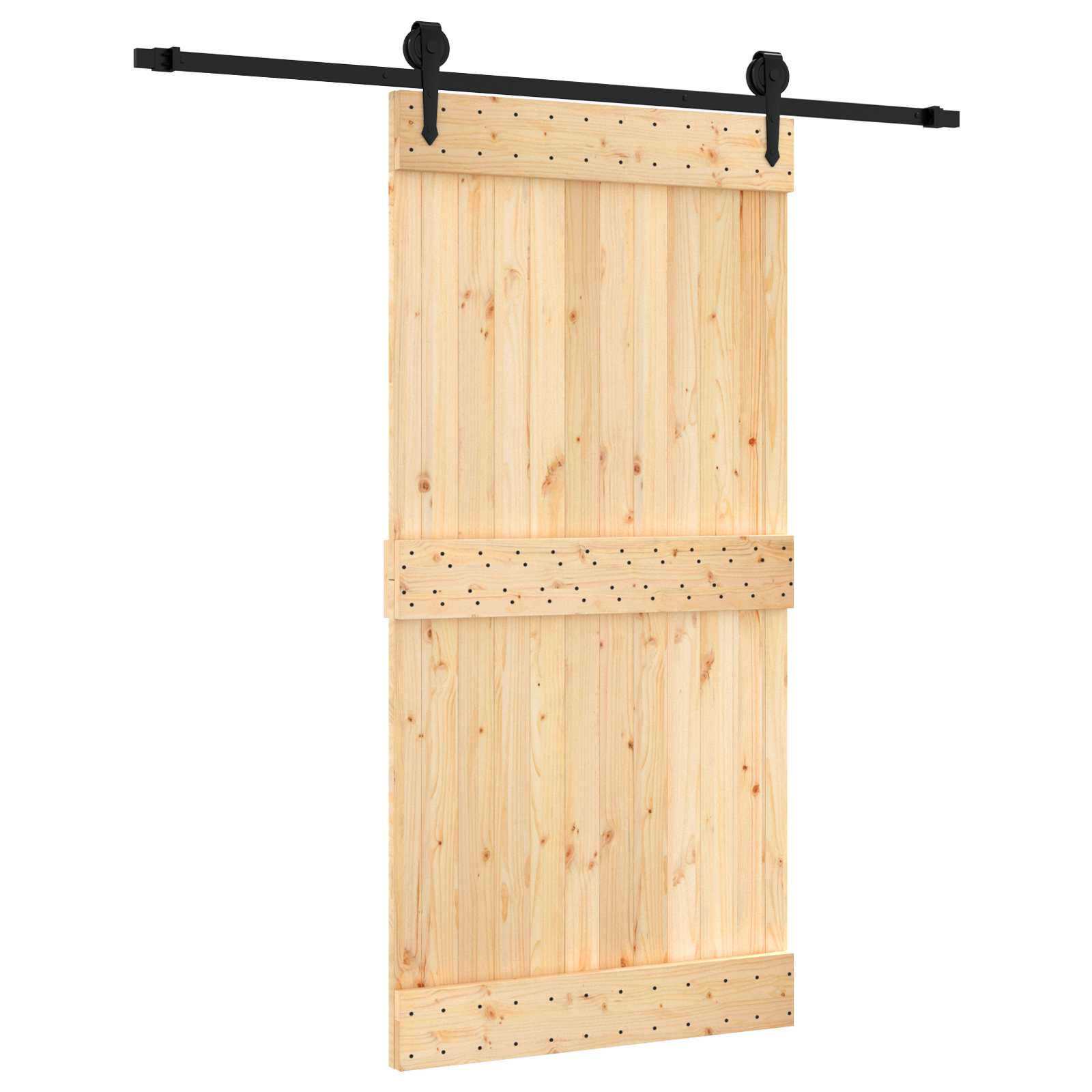 Schiebetür Natürlich und Schwarz 100 x 210 cm Massivkiefer
