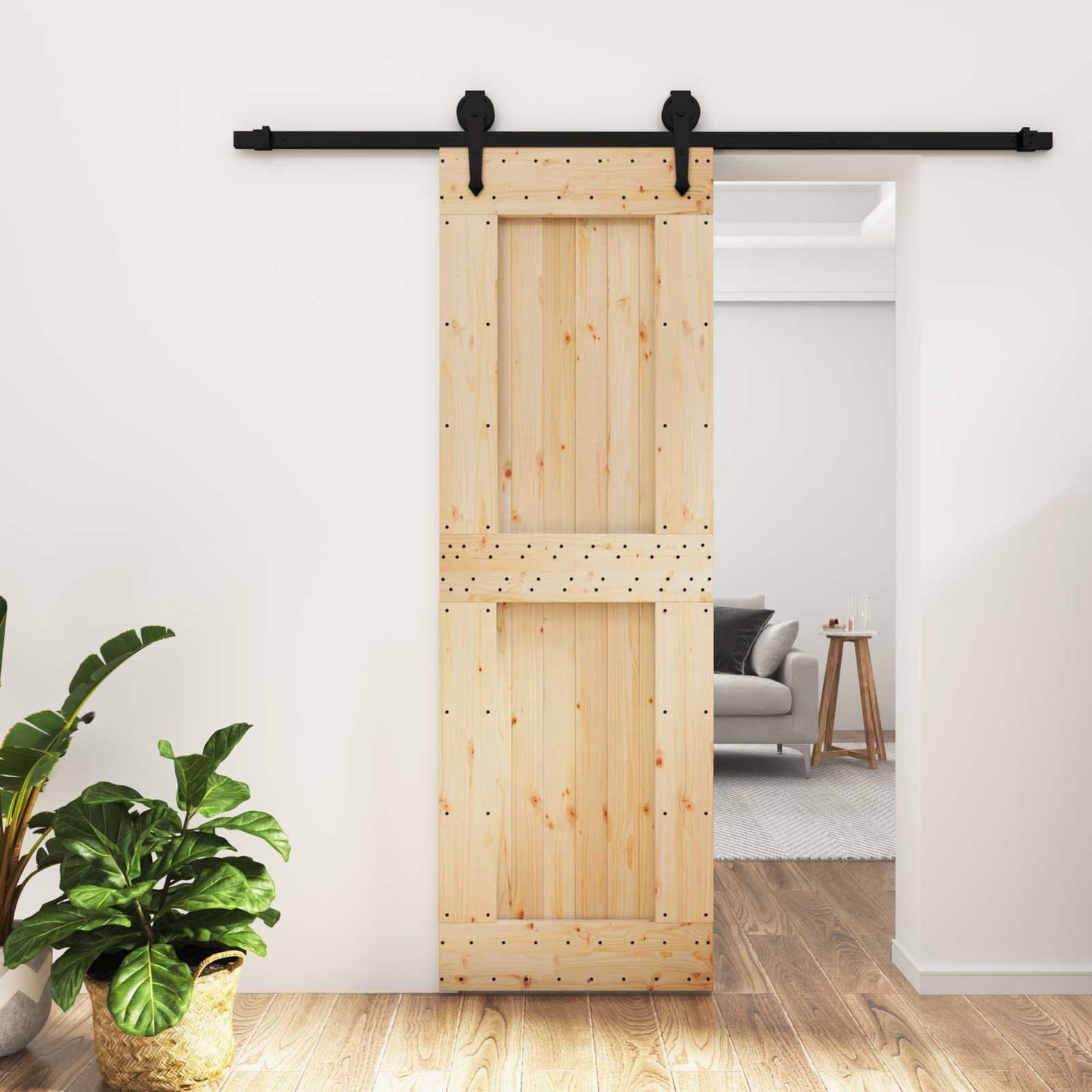 Schiebetür Natürlich und Schwarz 70 x 210 cm Massivkiefer