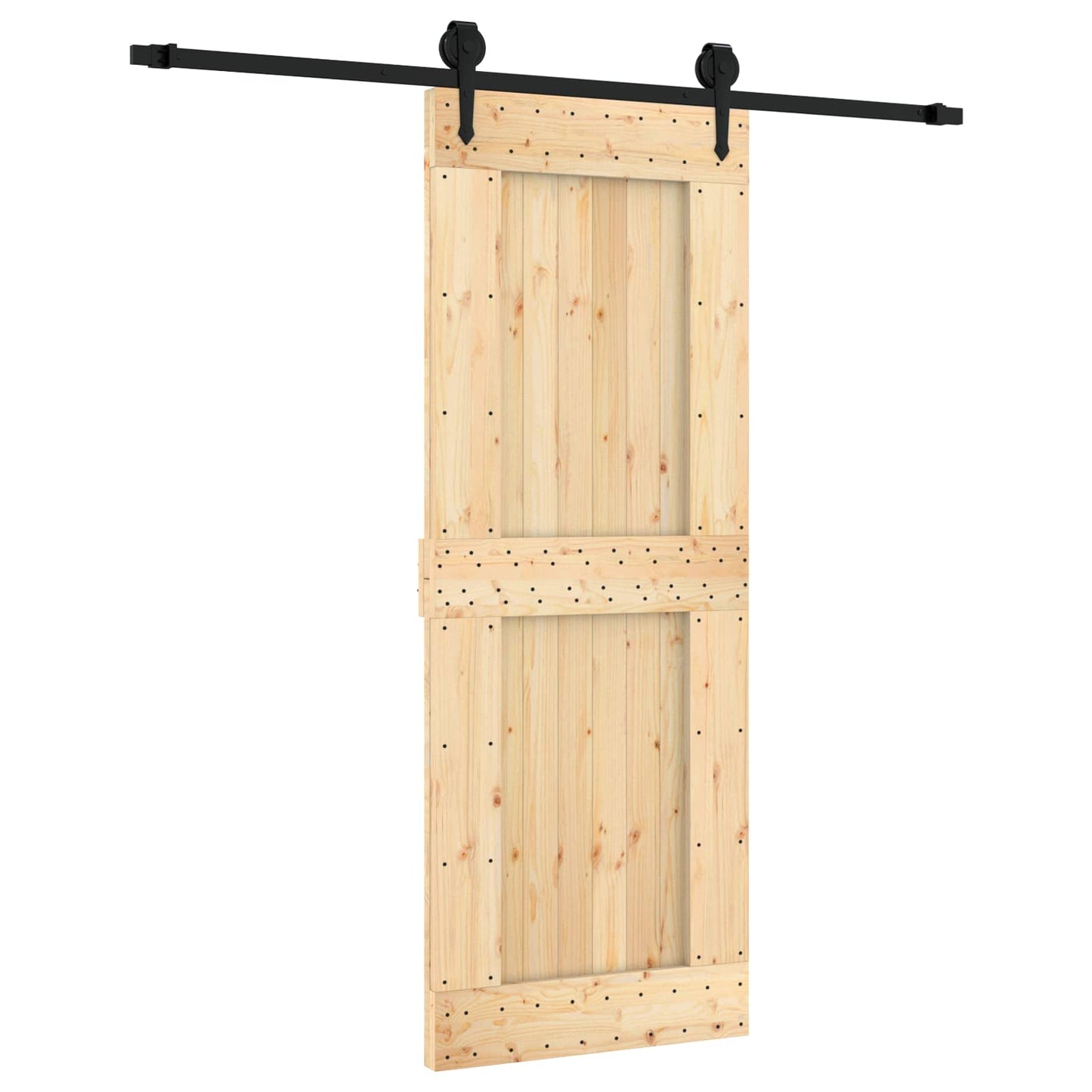 Schiebetür Natürlich und Schwarz 80 x 210 cm Massivkiefer