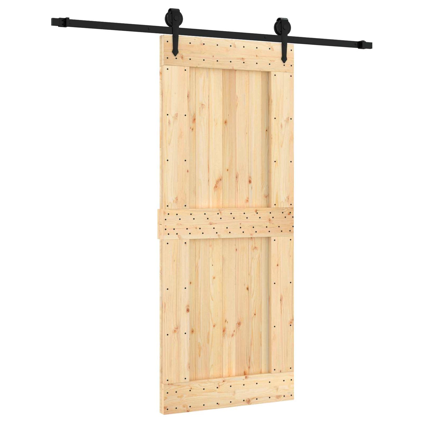 Schiebetür Natürlich und Schwarz 85 x 210 cm Massivkiefer