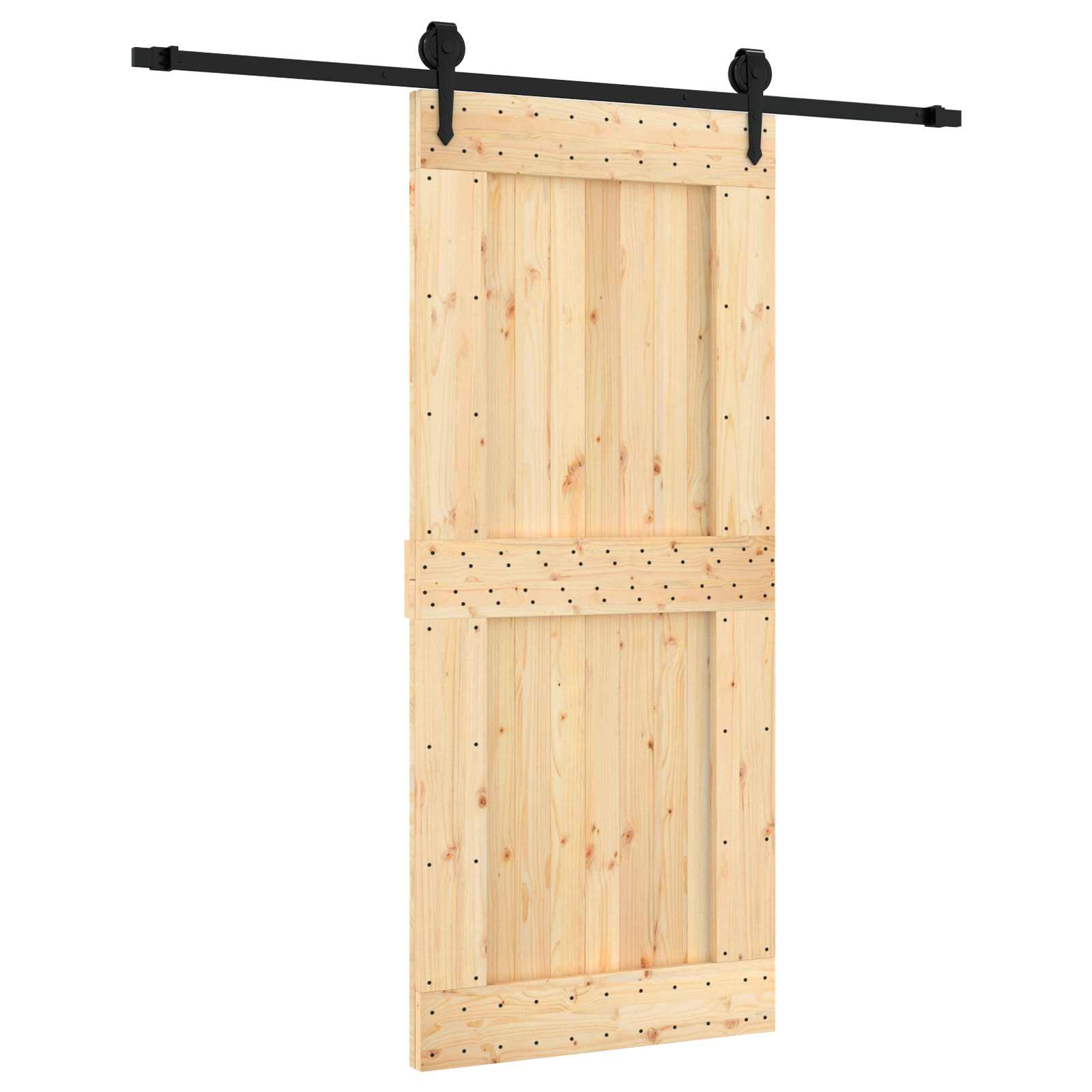 Schiebetür Natürlich und Schwarz 90 x 210 cm Massivkiefer