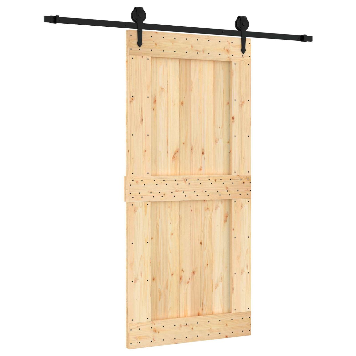 Schiebetür Natürlich und Schwarz 95 x 210 cm Massivkiefer